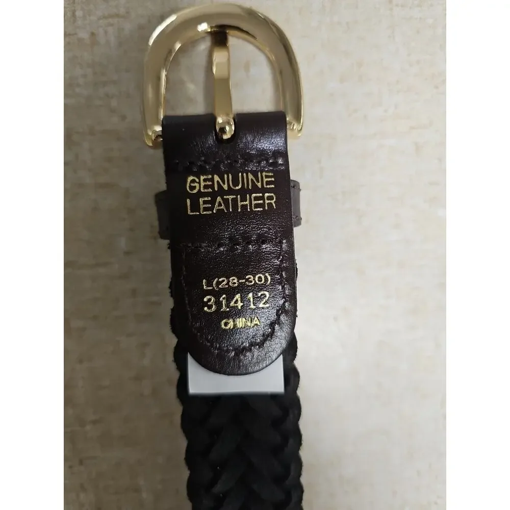 Women's Genuine Leather Braided Brown Belt adjustable up to 34